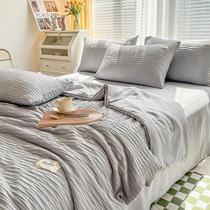 91家纺网 家纺一手货源 找家纺 （总）斯卡诺家纺 2025新款直播爆款提花针织泡泡纱夏被四件套夏凉被空调被四件套