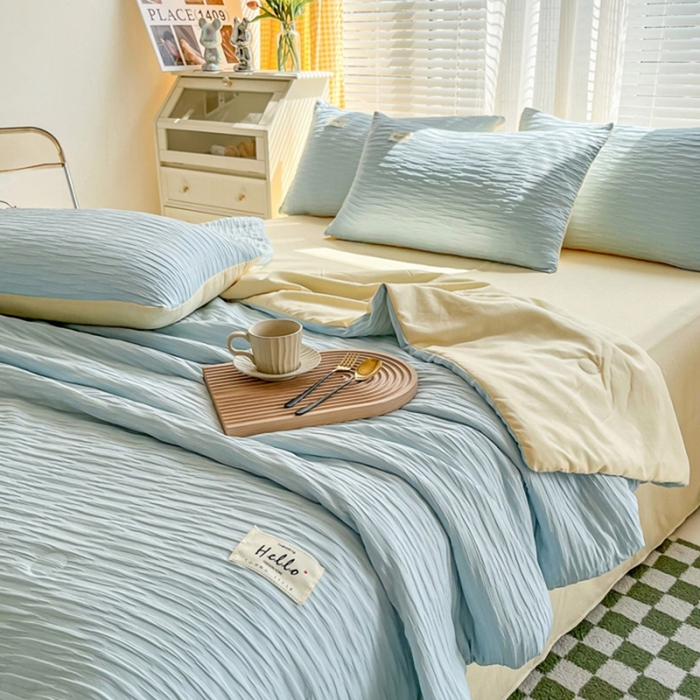 91家纺网 家纺一手货源 找家纺 （总）斯卡诺家纺 2025新款直播爆款提花针织泡泡纱夏被四件套夏凉被空调被四件套