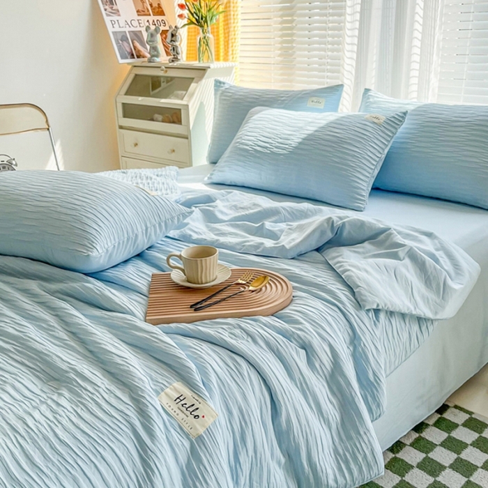 91家纺网 家纺一手货源 找家纺 （总）斯卡诺家纺 2025新款直播爆款提花针织泡泡纱夏被四件套夏凉被空调被四件套