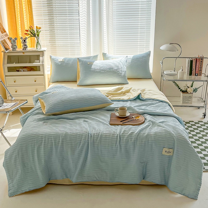 91家纺网 家纺一手货源 找家纺 （总）斯卡诺家纺 2025新款直播爆款提花针织泡泡纱夏被四件套夏凉被空调被四件套