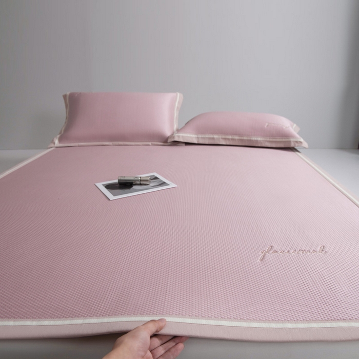 91家纺网 家纺一手货源 找家纺 席世家 2025春夏新款冰豆豆凉席冰川席空调席子单凉席 霞光粉