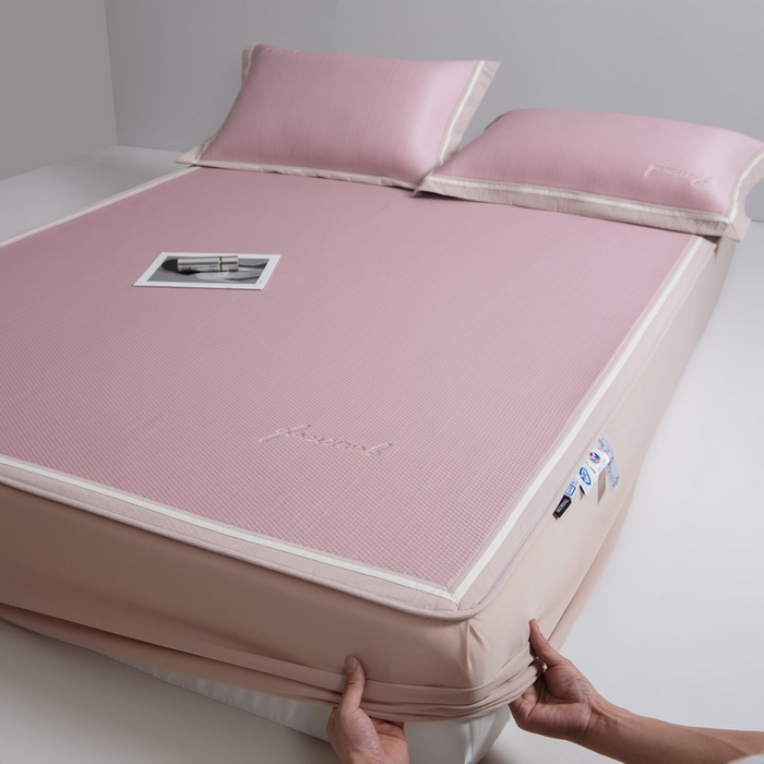 91家纺网 家纺一手货源 找家纺 席世家 2025春夏新款冰豆豆凉席冰川席空调席子单凉席 霞光粉