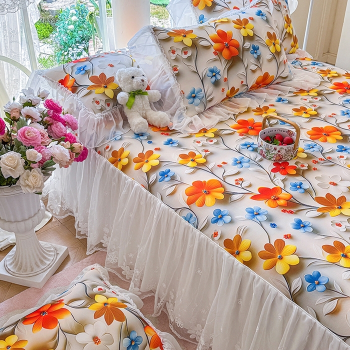 91家纺网 家纺一手货源 找家纺 罗艺轩 2025新款冰丝5D印花床裙凉席席子 春来时