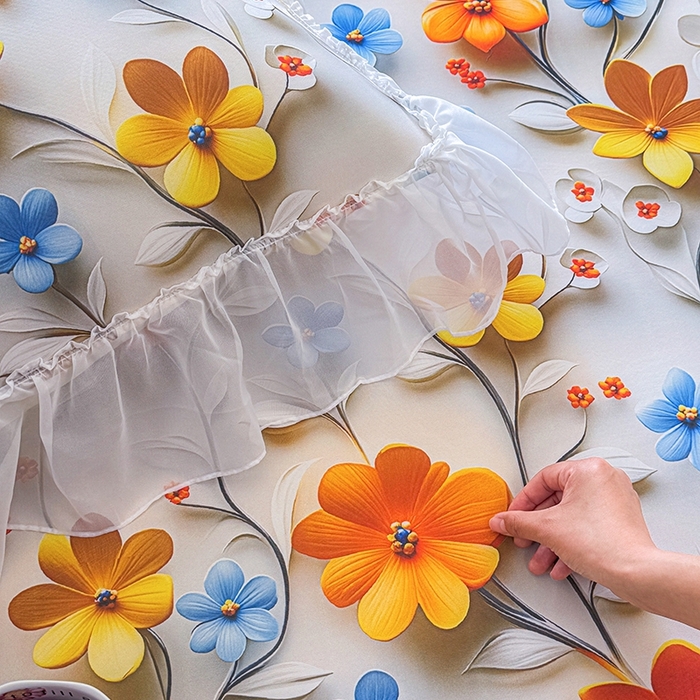 91家纺网 家纺一手货源 找家纺 罗艺轩 2025新款冰丝5D印花床裙凉席席子 春来时