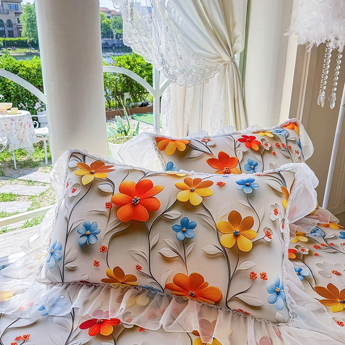 91家纺网 家纺一手货源 找家纺 罗艺轩 2025新款冰丝5D印花床裙凉席席子 春来时