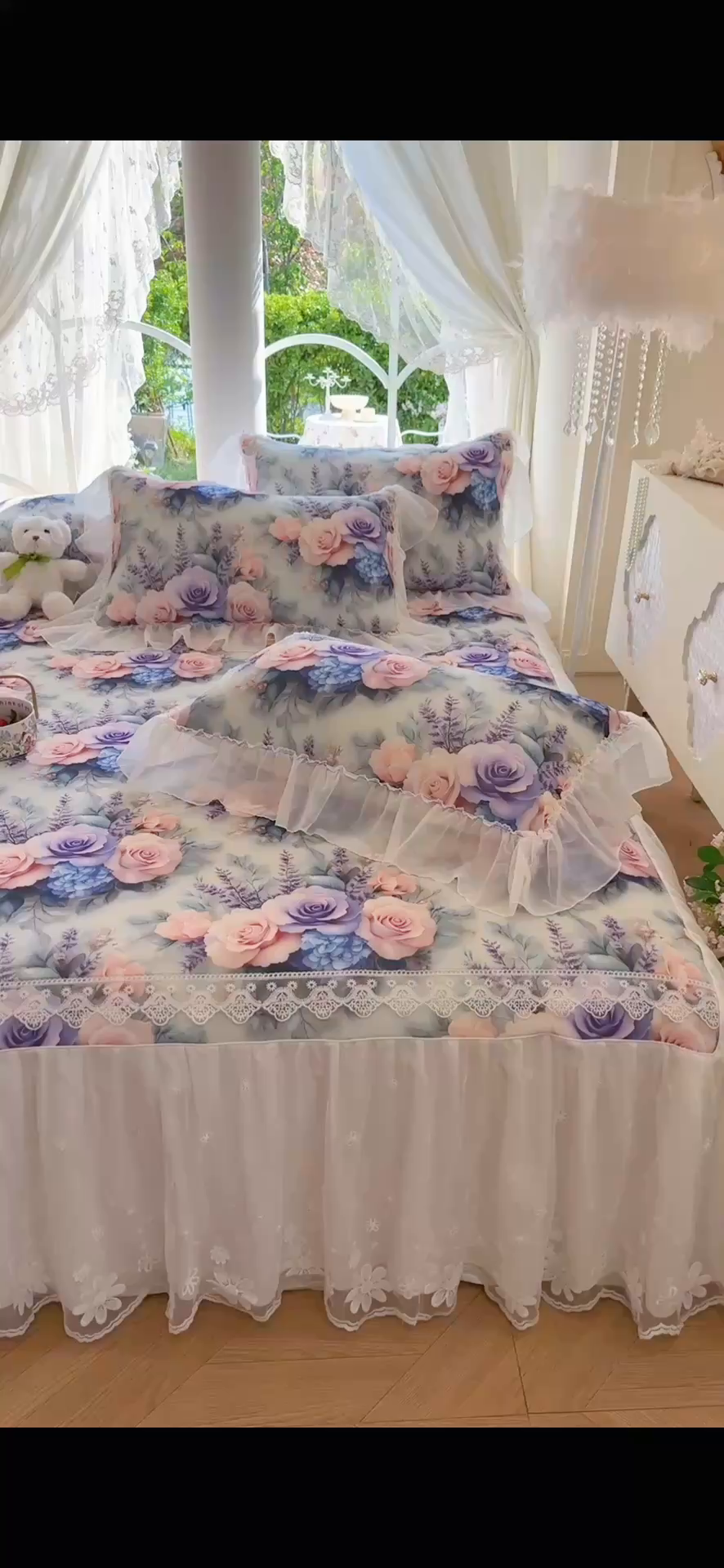 91家纺网 家纺一手货源 找家纺 罗艺轩 2025新款冰丝5D印花床裙凉席席子 花开朵朵