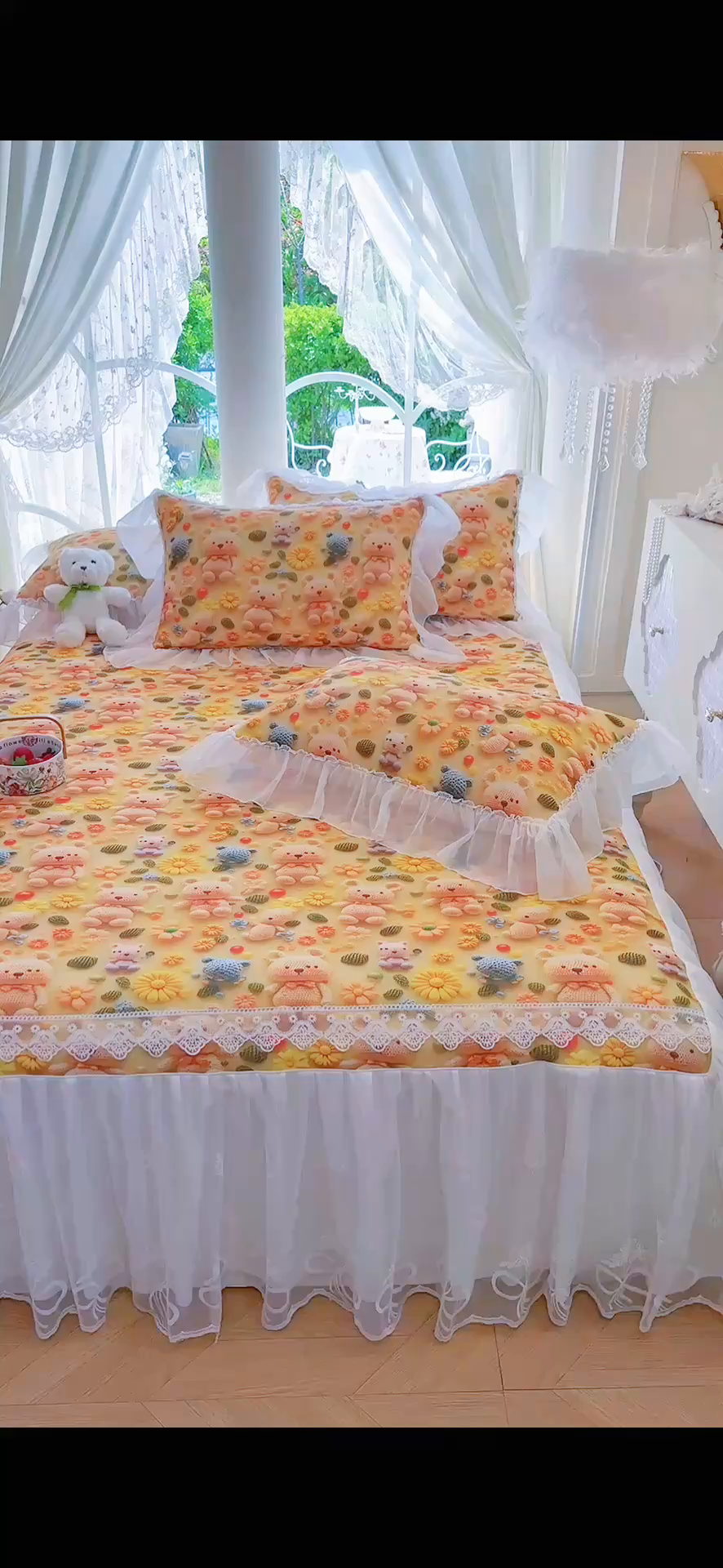 91家纺网 家纺一手货源 找家纺 罗艺轩 2025新款冰丝5D印花床裙凉席席子 葵花熊