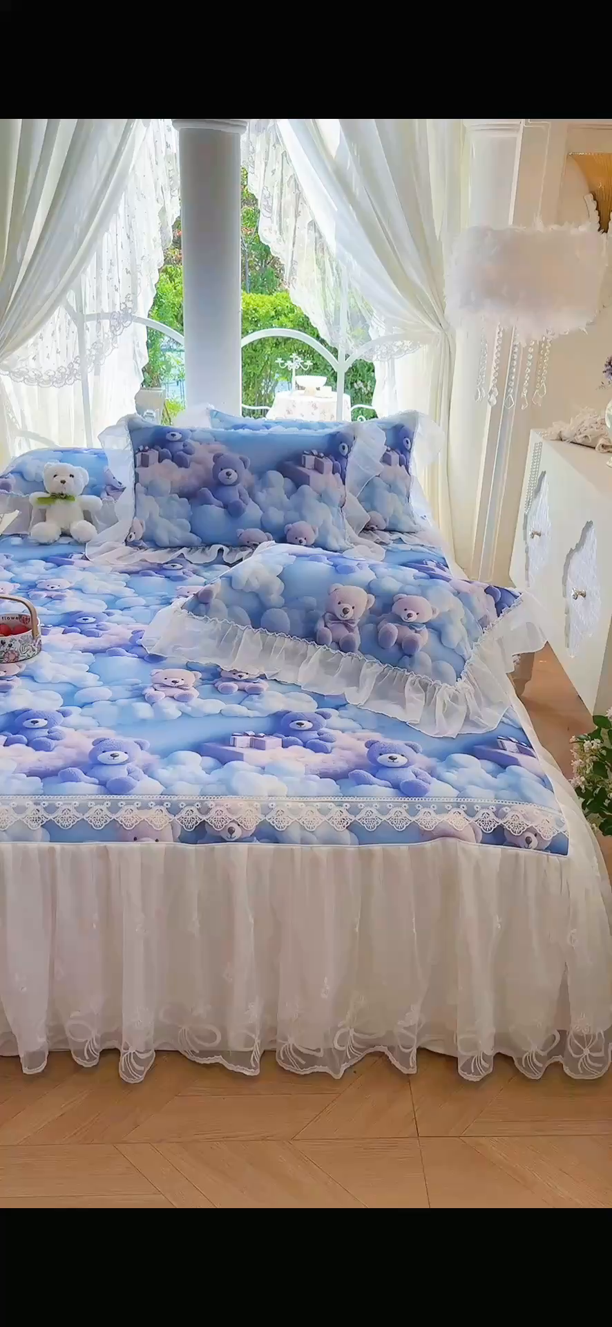 91家纺网 家纺一手货源 找家纺 罗艺轩 2025新款冰丝5D印花床裙凉席席子 星空熊