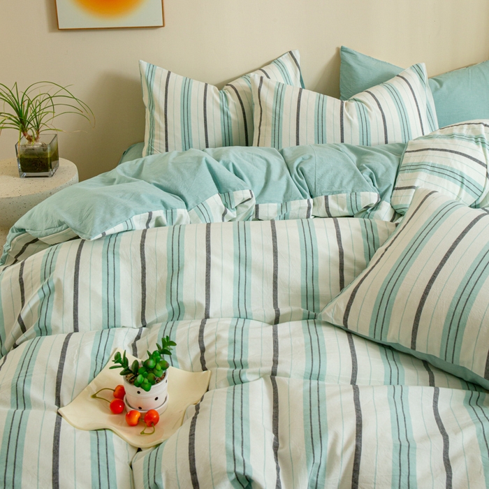 91家纺网 家纺一手货源 找家纺 优米家纺 2025新款色织全棉纯棉40支水洗四件套及床单系列-四件套 草原绿