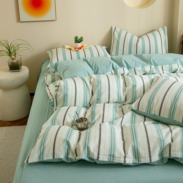 91家纺网 家纺一手货源 找家纺 优米家纺 2025新款色织全棉纯棉40支水洗四件套及床单系列-四件套 草原绿