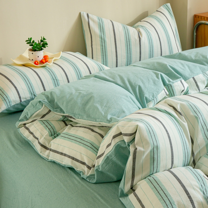 91家纺网 家纺一手货源 找家纺 优米家纺 2025新款色织全棉纯棉40支水洗四件套及床单系列-四件套 草原绿
