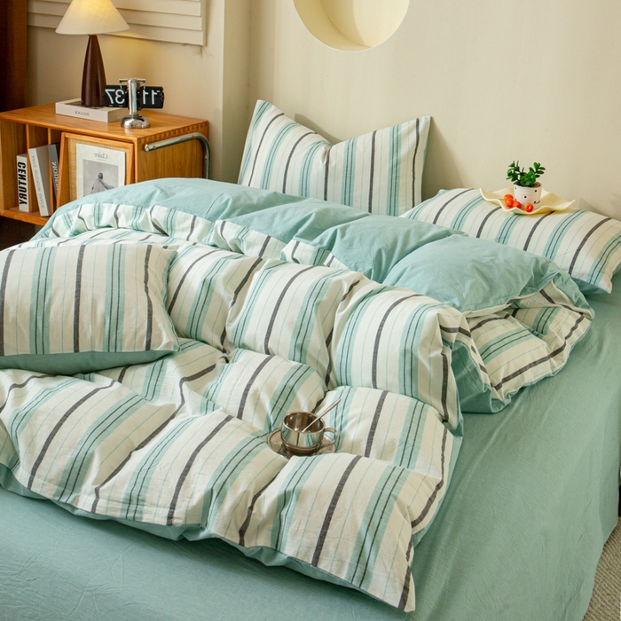 91家纺网 家纺一手货源 找家纺 优米家纺 2025新款色织全棉纯棉40支水洗四件套及床单系列-四件套 草原绿