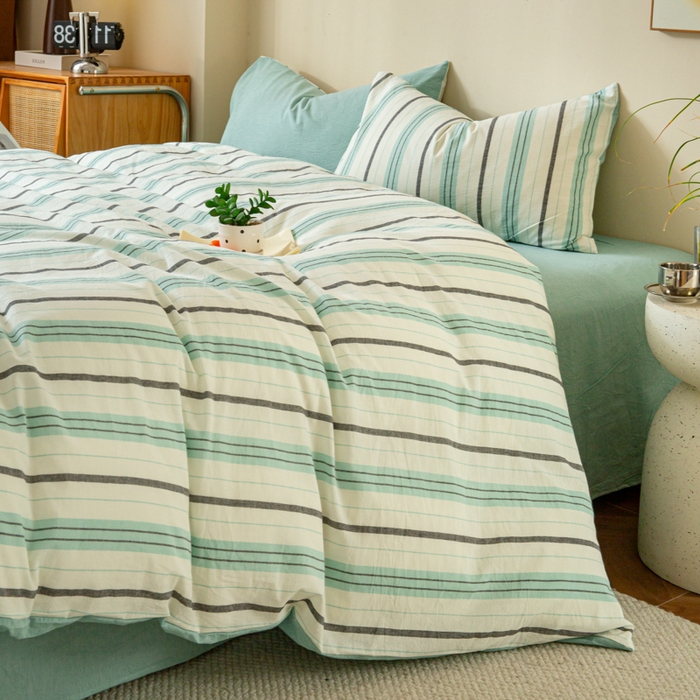 91家纺网 家纺一手货源 找家纺 优米家纺 2025新款色织全棉纯棉40支水洗四件套及床单系列-四件套 草原绿