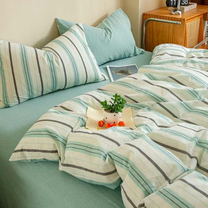 91家纺网 家纺一手货源 找家纺 优米家纺 2025新款色织全棉纯棉40支水洗四件套及床单系列-四件套 草原绿