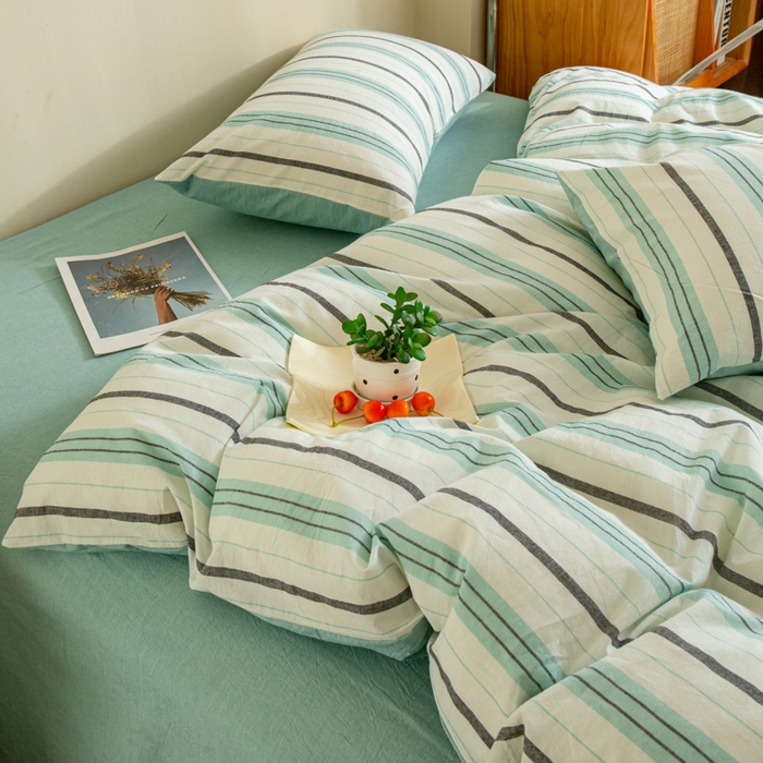 91家纺网 家纺一手货源 找家纺 优米家纺 2025新款色织全棉纯棉40支水洗四件套及床单系列-四件套 草原绿