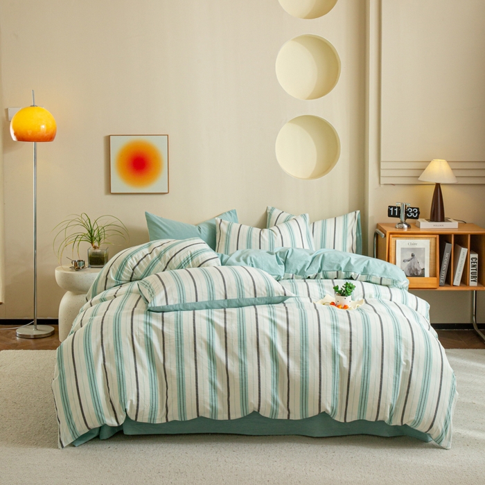 91家纺网 家纺一手货源 找家纺 优米家纺 2025新款色织全棉纯棉40支水洗四件套及床单系列-四件套 草原绿