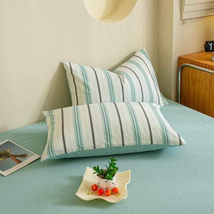 91家纺网 家纺一手货源 找家纺 优米家纺 2025新款色织全棉纯棉40支水洗四件套及床单系列-四件套 草原绿