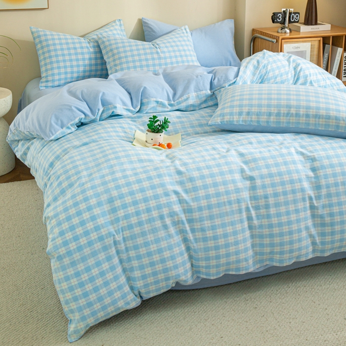 91家纺网 家纺一手货源 找家纺 优米家纺 2025新款色织全棉纯棉40支水洗四件套及床单系列-四件套 扶摇蓝