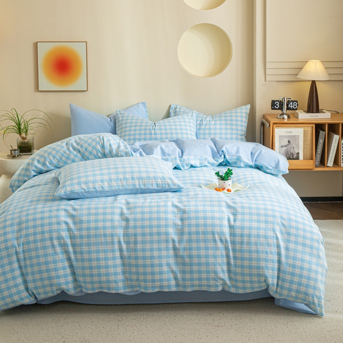 91家纺网 家纺一手货源 找家纺 优米家纺 2025新款色织全棉纯棉40支水洗四件套及床单系列-四件套 扶摇蓝