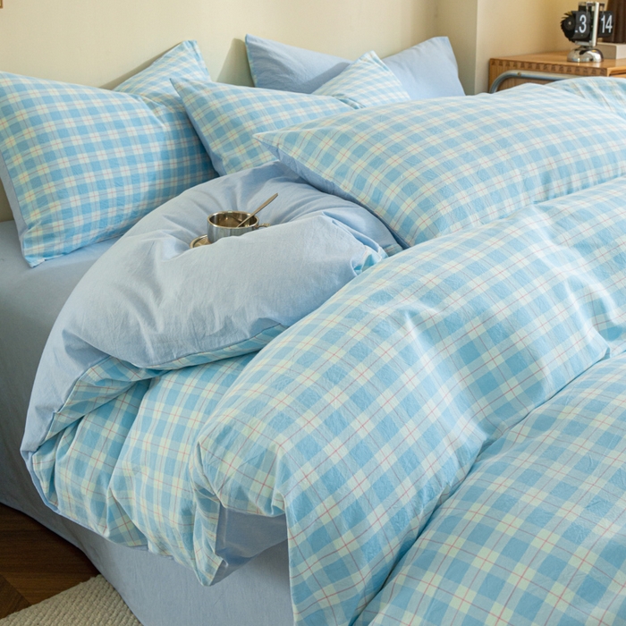 91家纺网 家纺一手货源 找家纺 优米家纺 2025新款色织全棉纯棉40支水洗四件套及床单系列-四件套 扶摇蓝