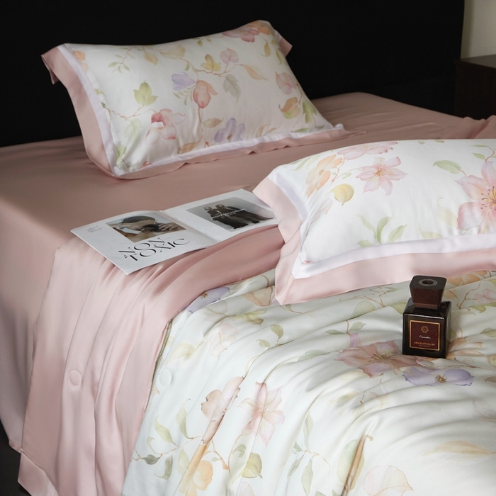 91家纺网 家纺一手货源 找家纺 南通朵美纺织品有限公司 2025新款【DM】100支顶级天丝系列（嵌织带款） 花月春风