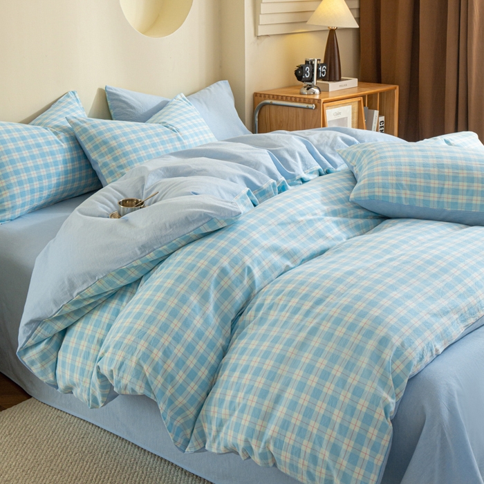 91家纺网 家纺一手货源 找家纺 优米家纺 2025新款色织全棉纯棉40支水洗四件套及床单系列-四件套 扶摇蓝