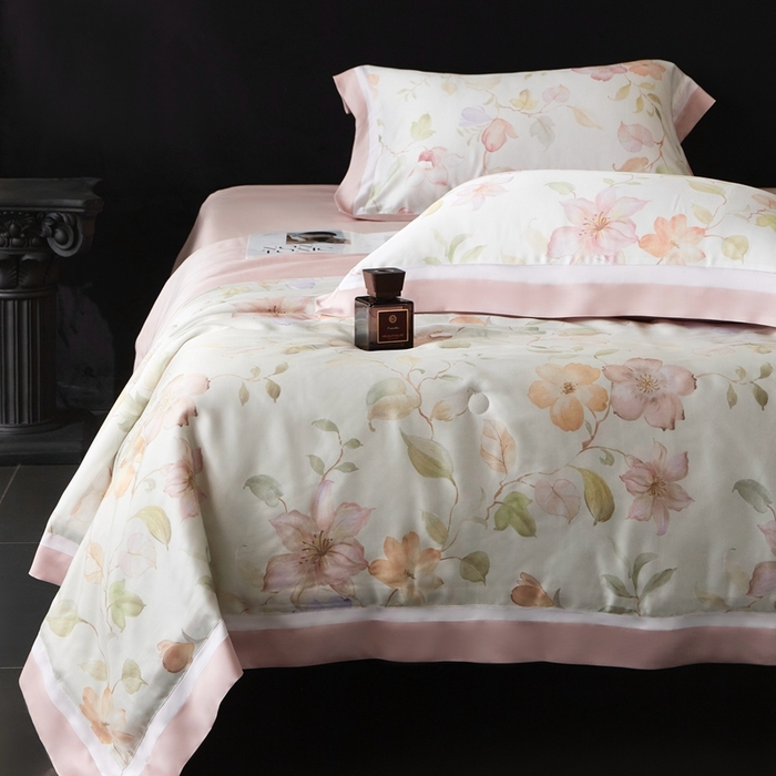 91家纺网 家纺一手货源 找家纺 南通朵美纺织品有限公司 2025新款【DM】100支顶级天丝系列（嵌织带款） 花月春风