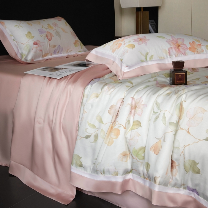 91家纺网 家纺一手货源 找家纺 南通朵美纺织品有限公司 2025新款【DM】100支顶级天丝系列（嵌织带款） 花月春风