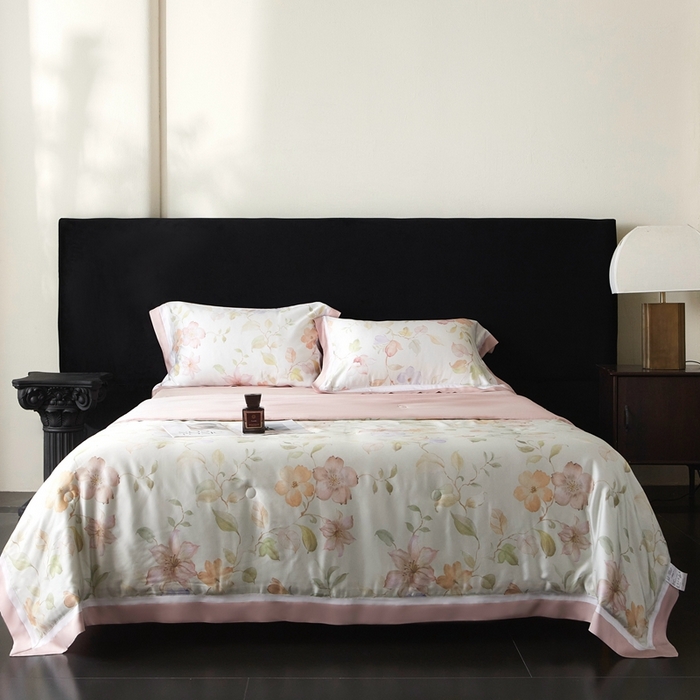 91家纺网 家纺一手货源 找家纺 南通朵美纺织品有限公司 2025新款【DM】100支顶级天丝系列（嵌织带款） 花月春风