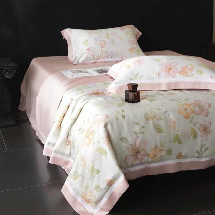 91家纺网 家纺一手货源 找家纺 南通朵美纺织品有限公司 2025新款【DM】100支顶级天丝系列（嵌织带款） 花月春风