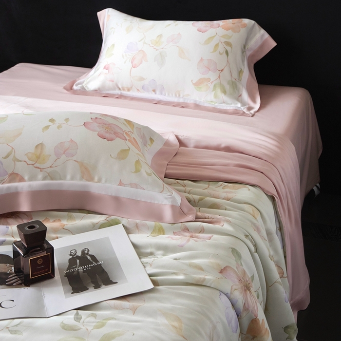 91家纺网 家纺一手货源 找家纺 南通朵美纺织品有限公司 2025新款【DM】100支顶级天丝系列（嵌织带款） 花月春风