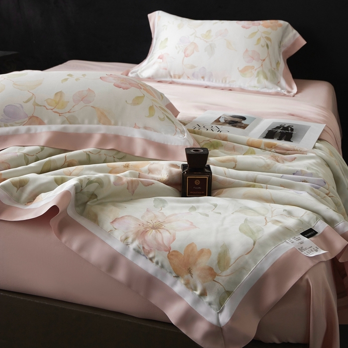 91家纺网 家纺一手货源 找家纺 南通朵美纺织品有限公司 2025新款【DM】100支顶级天丝系列（嵌织带款） 花月春风