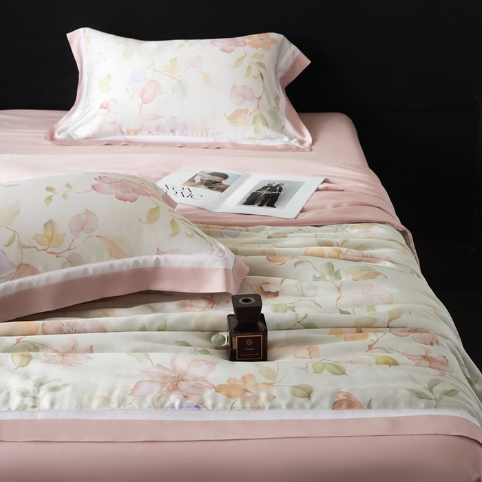 91家纺网 家纺一手货源 找家纺 南通朵美纺织品有限公司 2025新款【DM】100支顶级天丝系列（嵌织带款） 花月春风