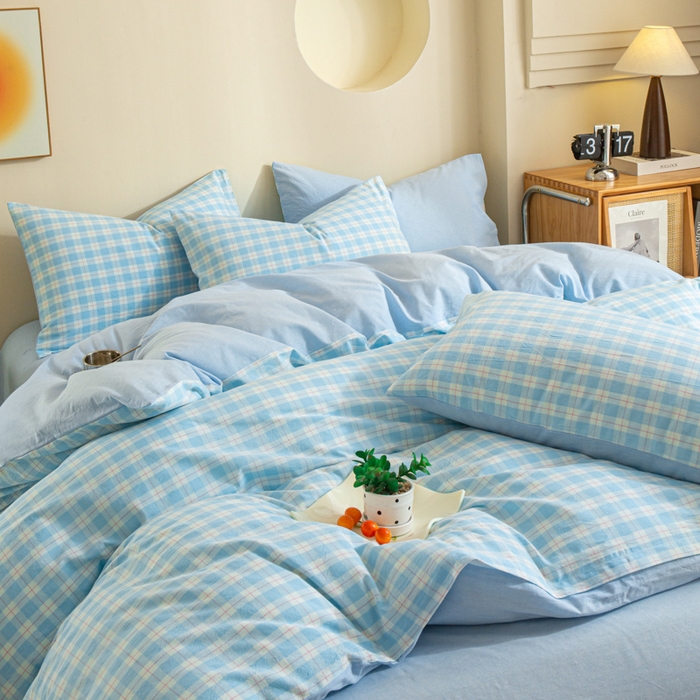 91家纺网 家纺一手货源 找家纺 优米家纺 2025新款色织全棉纯棉40支水洗四件套及床单系列-四件套 扶摇蓝