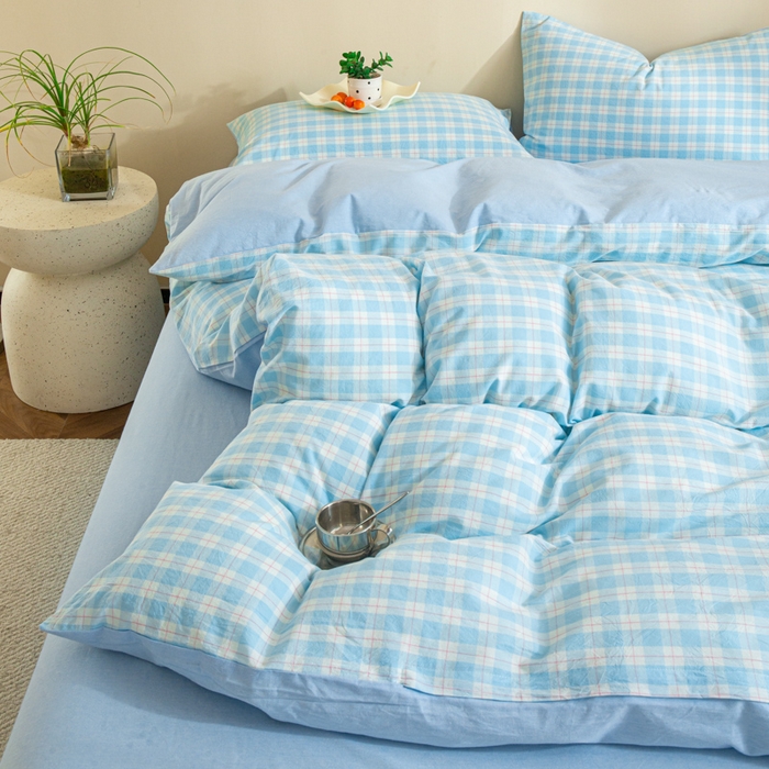 91家纺网 家纺一手货源 找家纺 优米家纺 2025新款色织全棉纯棉40支水洗四件套及床单系列-四件套 扶摇蓝