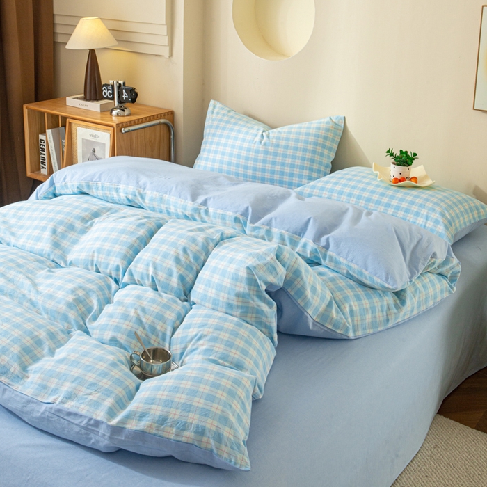 91家纺网 家纺一手货源 找家纺 优米家纺 2025新款色织全棉纯棉40支水洗四件套及床单系列-四件套 扶摇蓝