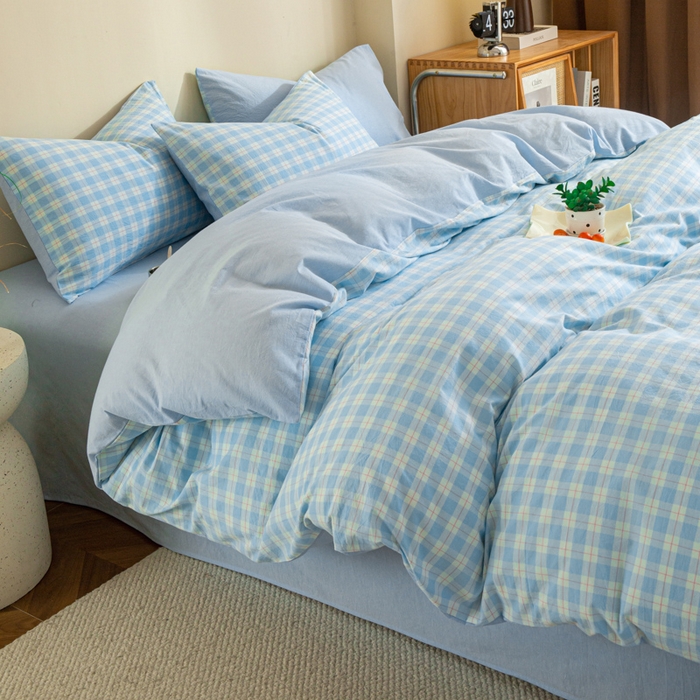 91家纺网 家纺一手货源 找家纺 优米家纺 2025新款色织全棉纯棉40支水洗四件套及床单系列-四件套 扶摇蓝