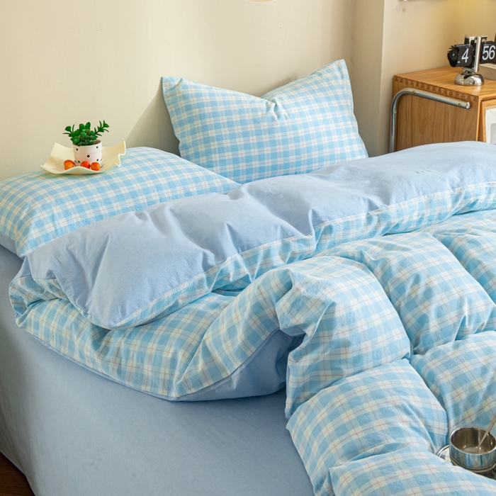 91家纺网 家纺一手货源 找家纺 优米家纺 2025新款色织全棉纯棉40支水洗四件套及床单系列-四件套 扶摇蓝