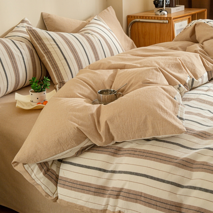 优米家纺 2025新款色织全棉纯棉40支水洗四件套及床单系列-四件套 古烟咖