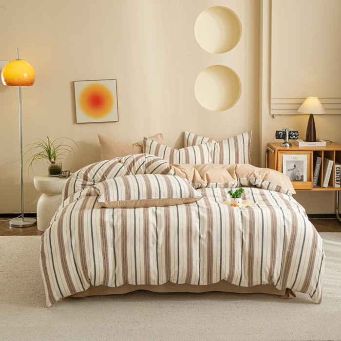 91家纺网 家纺一手货源 找家纺 优米家纺 2025新款色织全棉纯棉40支水洗四件套及床单系列-四件套 古烟咖