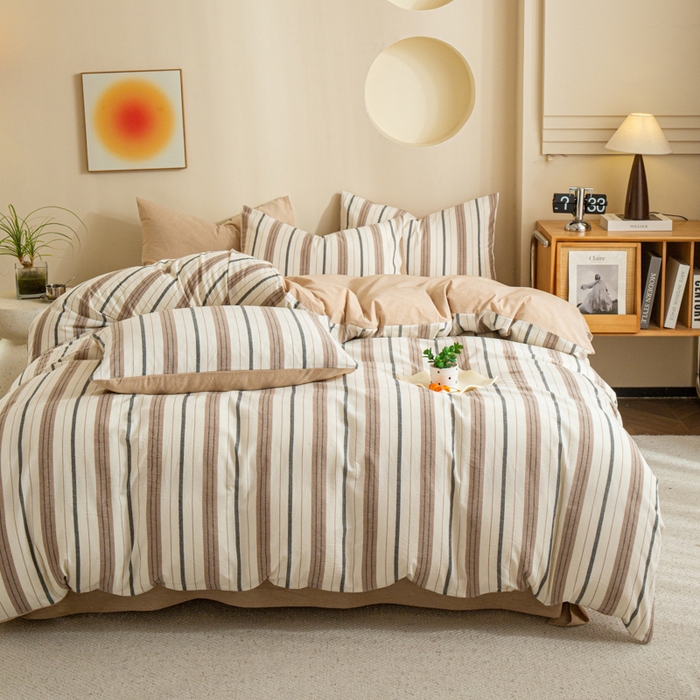 91家纺网 家纺一手货源 找家纺 优米家纺 2025新款色织全棉纯棉40支水洗四件套及床单系列-四件套 古烟咖