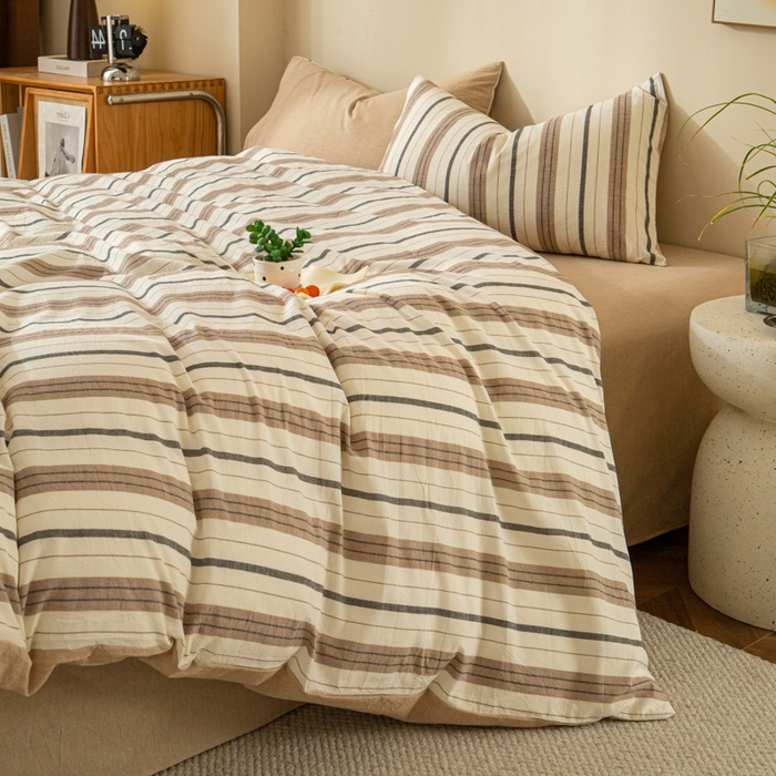 91家纺网 家纺一手货源 找家纺 优米家纺 2025新款色织全棉纯棉40支水洗四件套及床单系列-四件套 古烟咖