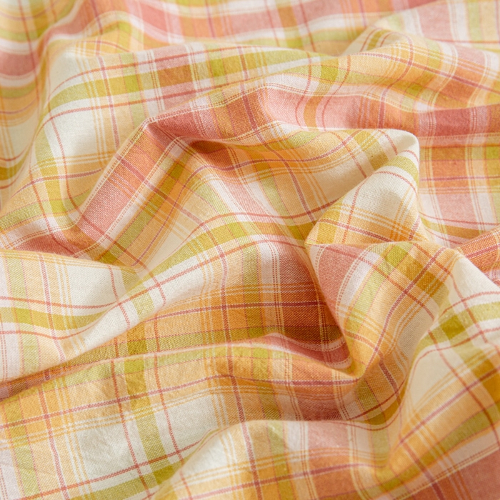 91家纺网 家纺一手货源 找家纺 优米家纺 2025新款色织全棉纯棉40支水洗四件套及床单系列-四件套 华沙格桔+绿