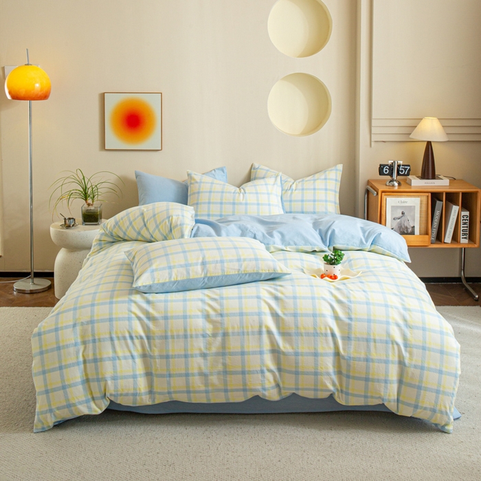 91家纺网 家纺一手货源 找家纺 优米家纺 2025新款色织全棉纯棉40支水洗四件套及床单系列-四件套 欢乐歌兰