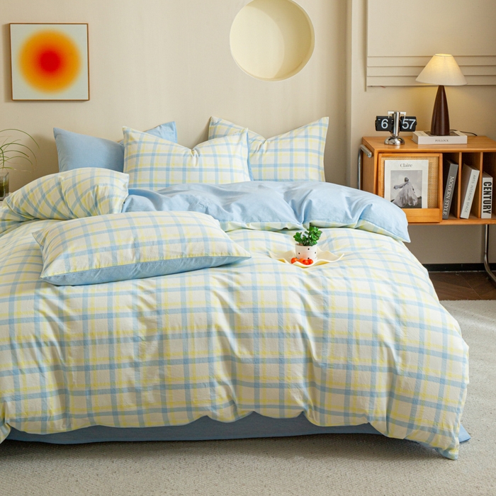 91家纺网 家纺一手货源 找家纺 优米家纺 2025新款色织全棉纯棉40支水洗四件套及床单系列-四件套 欢乐歌兰