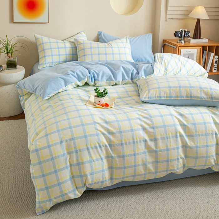 91家纺网 家纺一手货源 找家纺 优米家纺 2025新款色织全棉纯棉40支水洗四件套及床单系列-四件套 欢乐歌兰