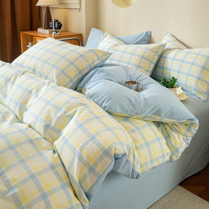 91家纺网 家纺一手货源 找家纺 优米家纺 2025新款色织全棉纯棉40支水洗四件套及床单系列-四件套 欢乐歌兰