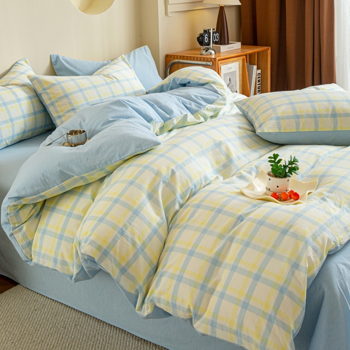 91家纺网 家纺一手货源 找家纺 优米家纺 2025新款色织全棉纯棉40支水洗四件套及床单系列-四件套 欢乐歌兰