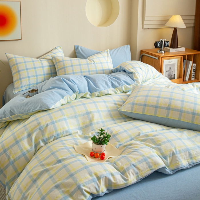 91家纺网 家纺一手货源 找家纺 优米家纺 2025新款色织全棉纯棉40支水洗四件套及床单系列-四件套 欢乐歌兰