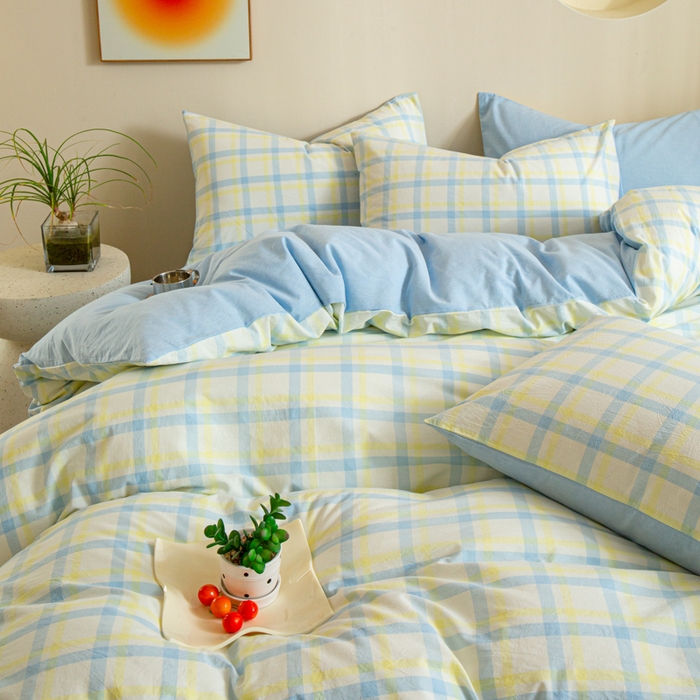 91家纺网 家纺一手货源 找家纺 优米家纺 2025新款色织全棉纯棉40支水洗四件套及床单系列-四件套 欢乐歌兰